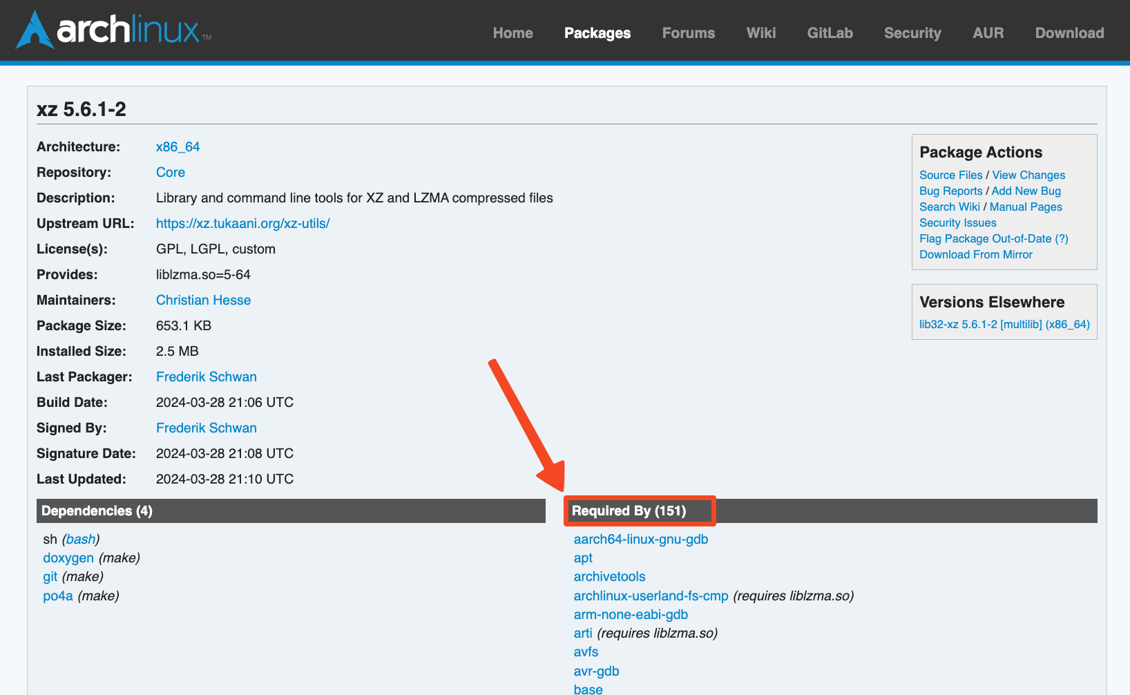 Dependency of xz on Arch Modules (https://archlinux.org/packages/core/x86_64/xz/ )