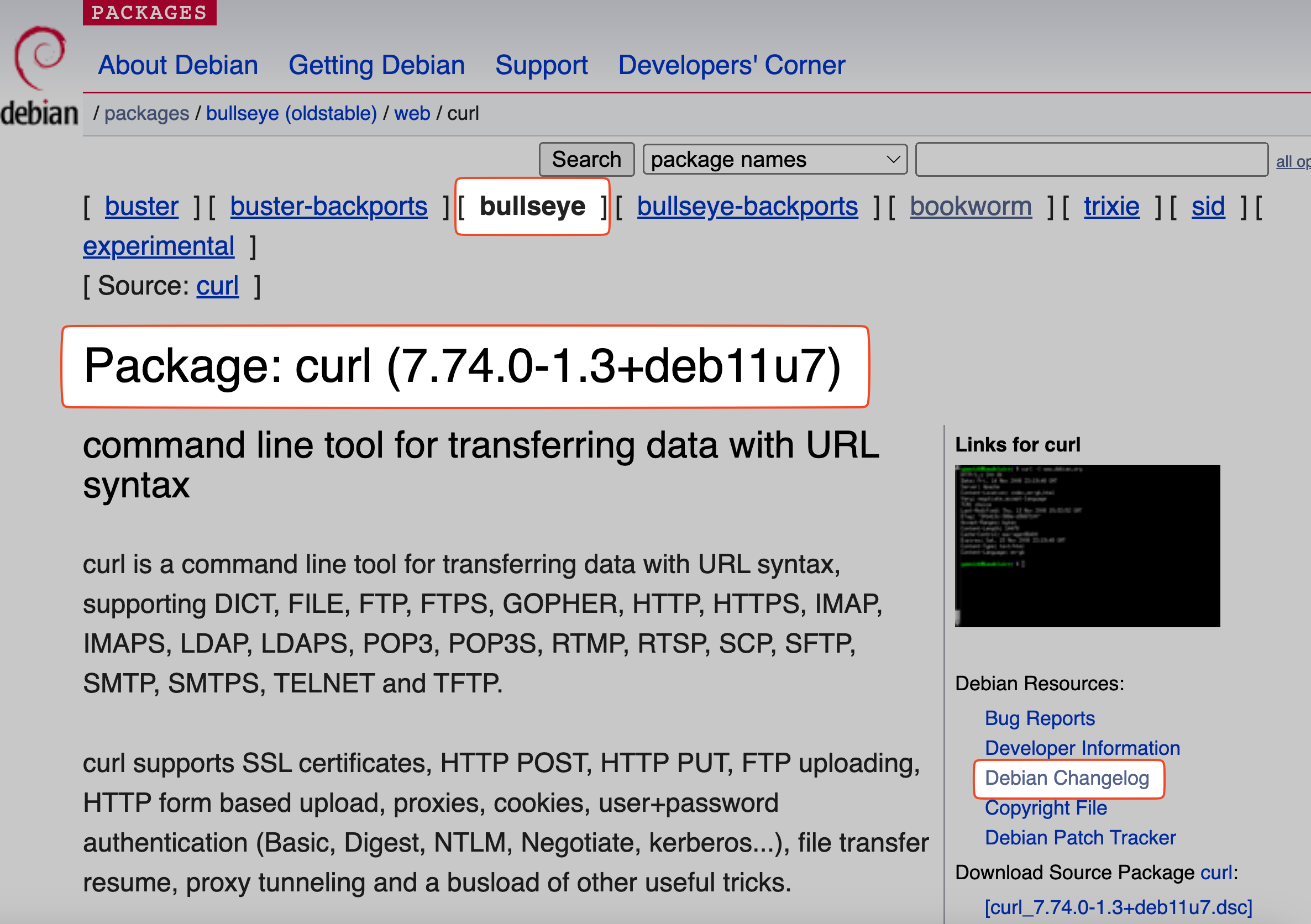 curl changelog