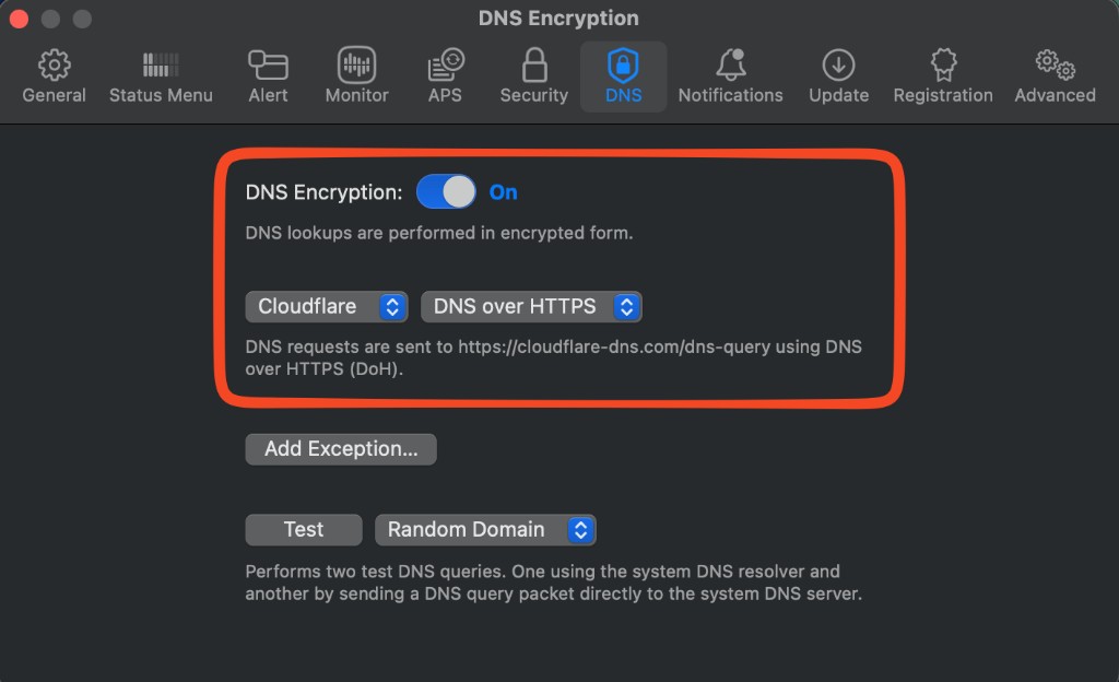 Little Snitch DNS encryption settings
